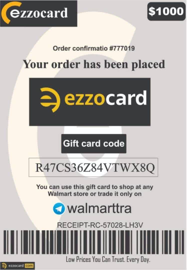 Fake Ezzocard Gift Card Example - Scam Code R47CS36Z84VTWX8Q