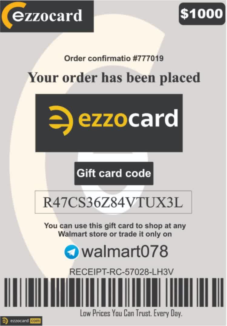 Fake Ezzocard Gift Card Example - Scam Code R47CS36Z84VTUX3L